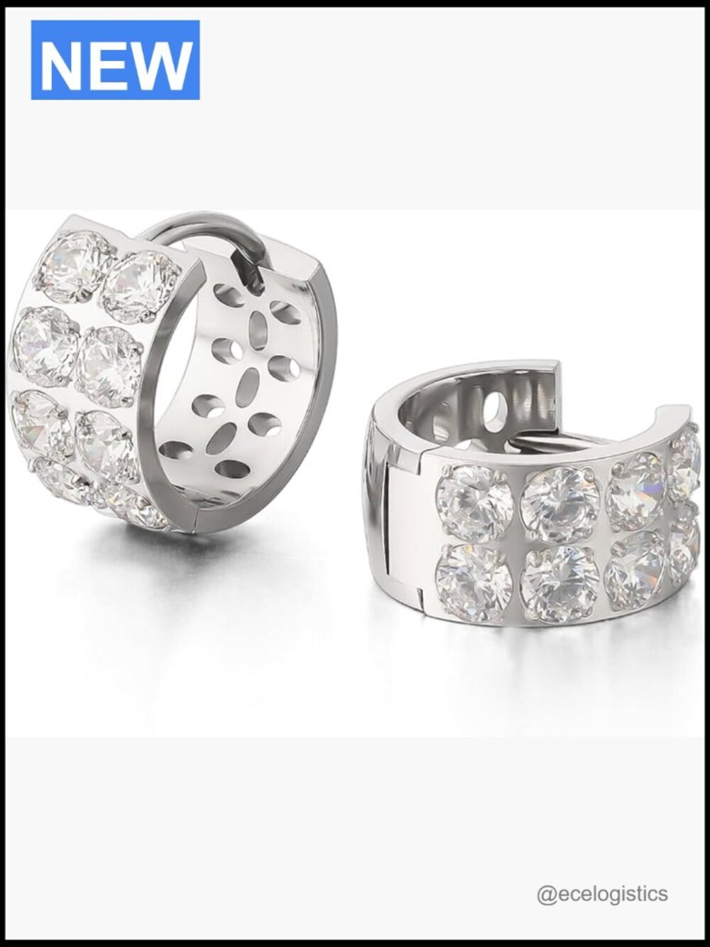 Pure Titanium Hypoallergenic Chunky Wide Hoop Earrings CZ Sparkly